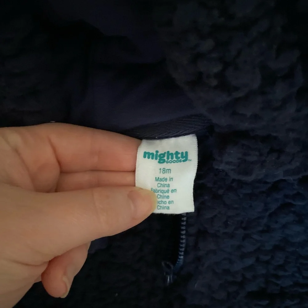 NWOT Cozy Baby Bear Sherpa fleece Bunting snowsuit - Navy Blue - Picture 3 of 3